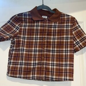 John Galt (Brandy Melville Sub-brand)Brown Plaid Short Sleeve Button Up Shirt
